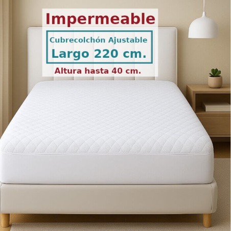 Protector Colchón Acolchado Rizo Algodón SORIA 1 Largo Especial 220 cm Alto hasta 40 cm Royal Impermeable y Transpirable