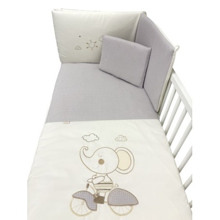 Colcha Edredón Cuna + Chichonera + Cojín Elefante Perla