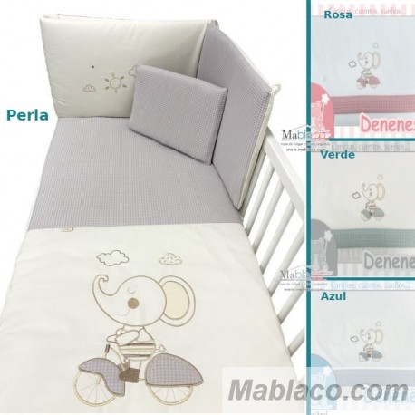 Colcha Edredón Cuna + Chichonera + Cojín Elefante 4 colores