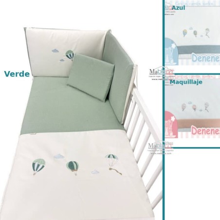 Colcha Edredón Cuna + Chichonera + Cojín Globos Bordada