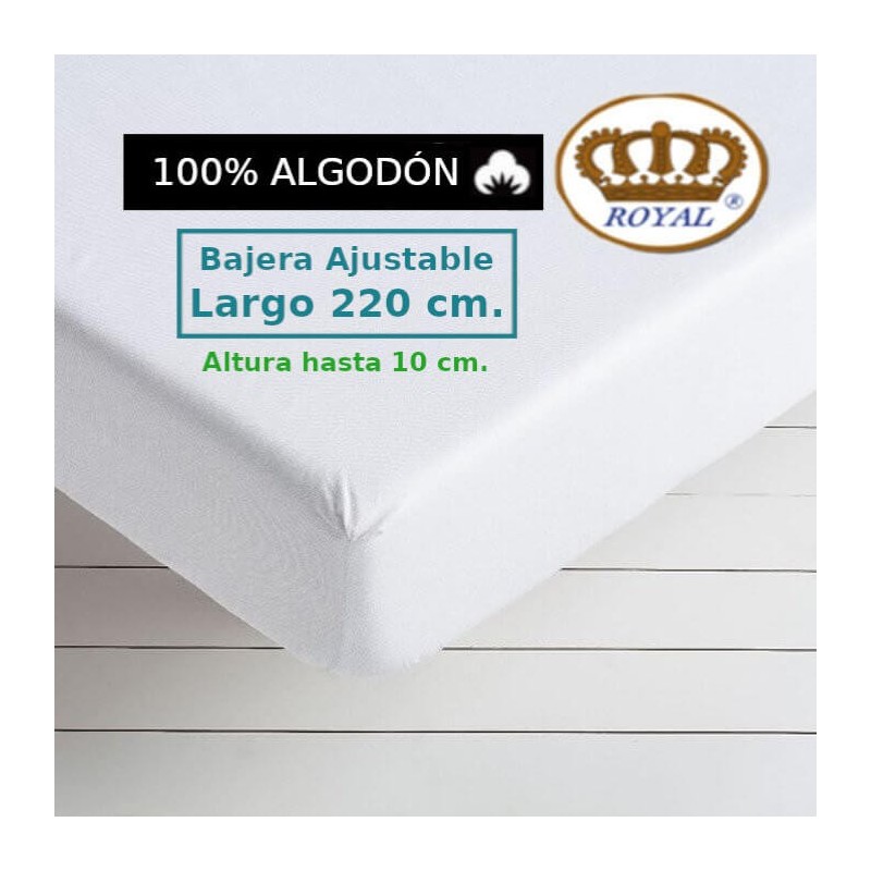 Sábana Bajera 100 Algodón Largo Especial 220 cm. y altura hasta 10 cm. 144 hilos Royal 