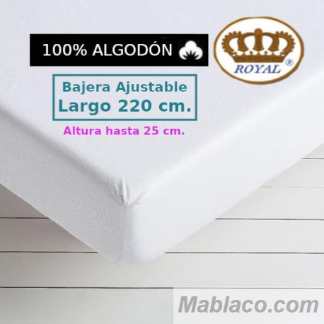 Sábana Bajera 100 Algodón Largo Especial 220 cm. y altura hasta 25 cm. 144 hilos Royal
