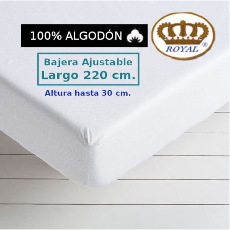Sábana Bajera 100 Algodón Largo Especial 220 cm. y altura hasta 30 cm. 144 hilos Royal