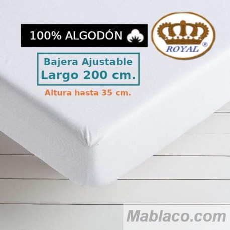 Sábana Bajera 100 Algodón Largo Especial 200 cm. y altura hasta 35 cm. 144 hilos Royal