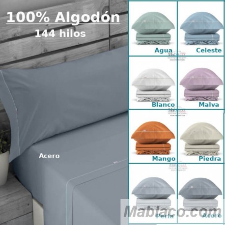 Juego de Sábanas 100% Algodón Lisa Bies Estelia 9 colores