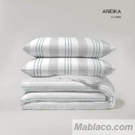 Juego Funda Nórdica Reversible Aneika Gris Anverso