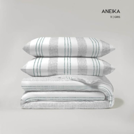 Juego Funda Nórdica Reversible Aneika Gris Anverso