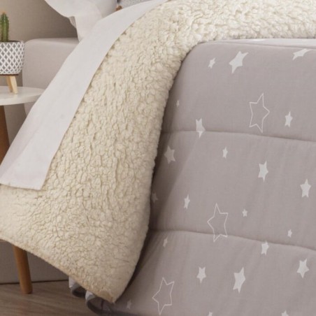 Edredón Comforter Noche Beige reverso Borreguillo Sherpa Confecciones Paula
