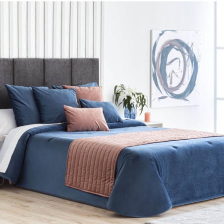 Edredón Comforter Velvet Terciopelo Liso Azul Confecciones Paula