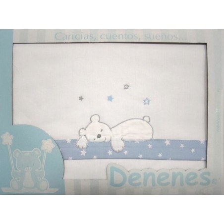 Juego Sábanas Franela Algodón Osito Durmiendo Azul Denenes