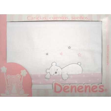Juego Sábanas Franela Algodón Osito Durmiendo Rosa Denenes