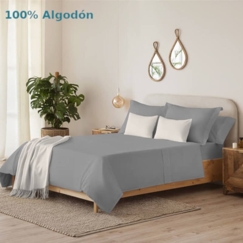 Juego de Sábanas Liso Gris Serena Cotton 100% Algodón