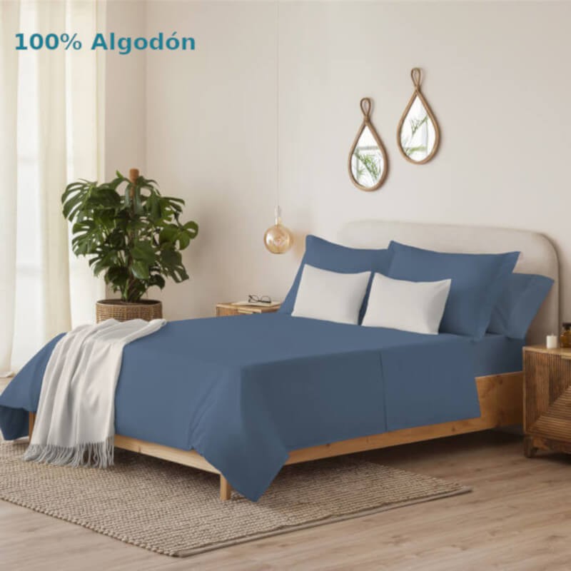 Juego de Sábanas Liso Azul Oceano Serena Cotton 100% Algodón