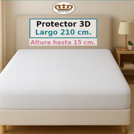 Protector Colchón 3D Largo colchón Especial 210 cm Alto hasta 15 cm Royal Impermeable y Transpirable