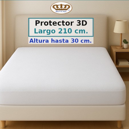 Protector Colchón 3D Largo colchón Especial 210 cm Alto hasta 30 cm Royal Impermeable y Transpirable