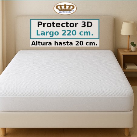 Protector Colchón 3D Largo colchón Especial 220 cm Alto hasta 20 cm Royal Impermeable y Transpirable