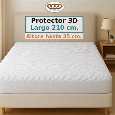 Protector Colchón 3D Largo colchón Especial 210 cm Alto hasta 35 cm Royal Impermeable y Transpirable