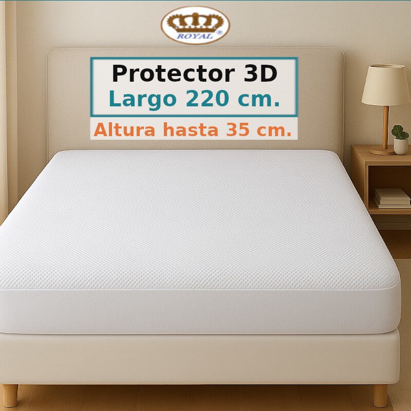 Protector Colchón 3D Largo colchón Especial 220 cm Alto hasta 35 cm Royal Impermeable y Transpirable