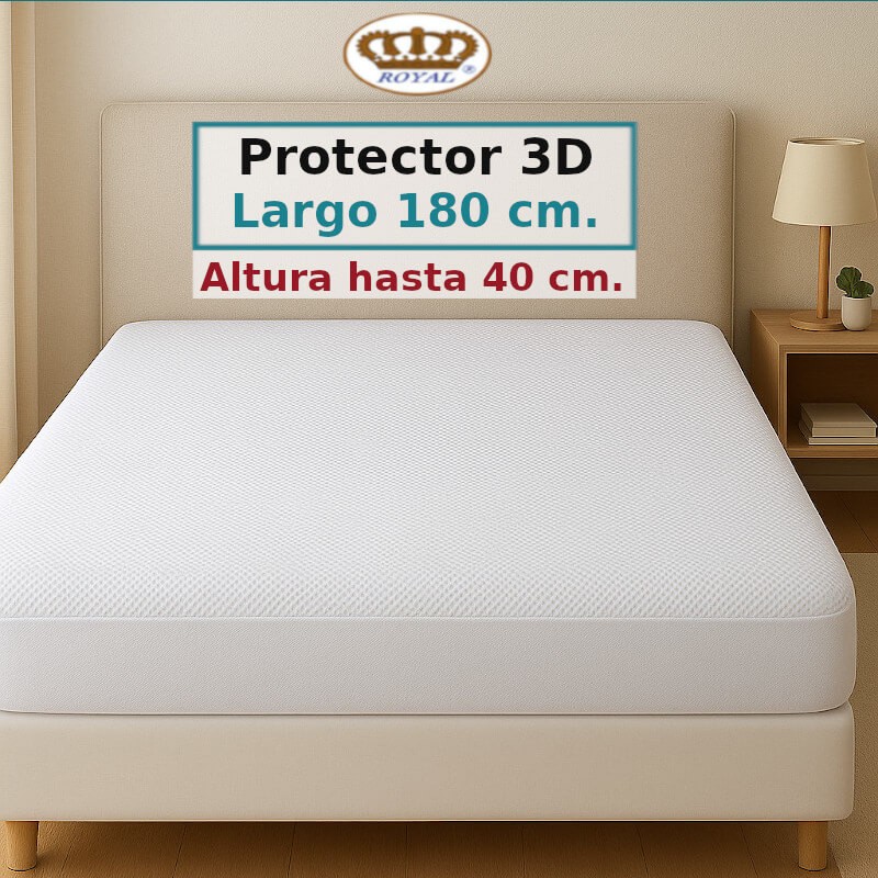 Protector Colchón 3D Largo colchón Especial 180 cm Alto hasta 40 cm Royal  Impermeable y Transpirable