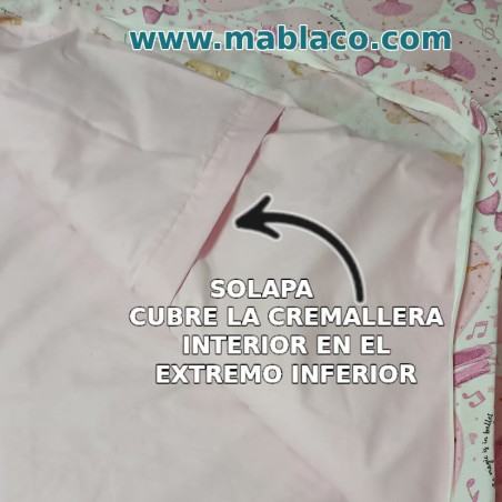 Solapa interior cubre la cremallera interior para poder colocar o quitar el relleno saco Cuna Ballet Rosa