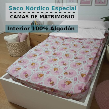 Saco Nórdico Ballet Rosa interior 100% Algodón 200 hilos Royal Cama de Matrimonio infantil con Cremallera y Fuelle
