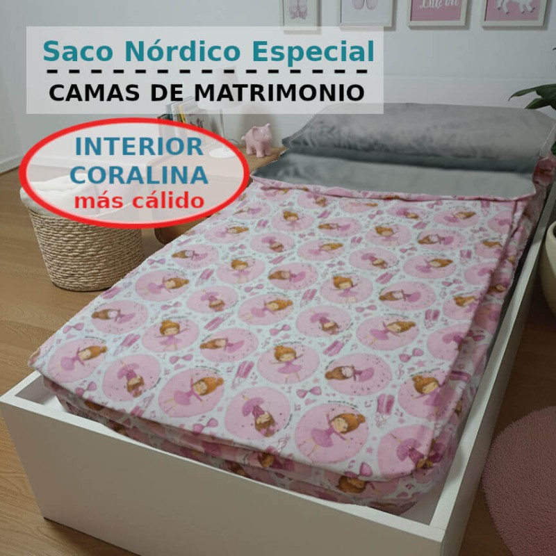Saco Nórdico invierno Ballet Rosa interior coralina gris Cama de Matrimonio infantil