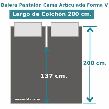 Medidas Bajera 100% Algodón 200 hilos Cama Articulada Forma V pantalón Largo 200 cm y altura hasta 10 cm Royal