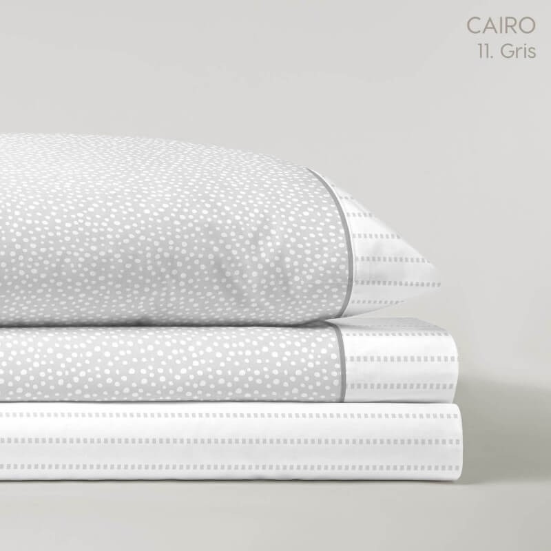 Juego de Sábanas Cairo Gris Topitos Serena