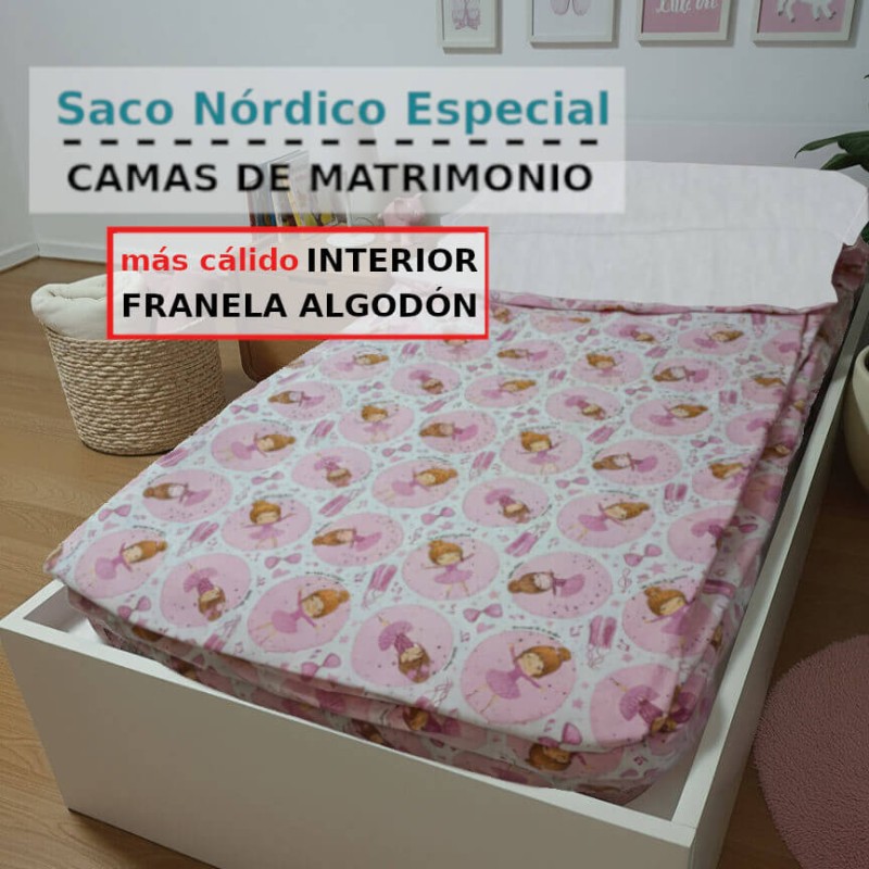 Saco Nórdico invierno Ballet Rosa interior franela algodon gris Cama de Matrimonio infantil