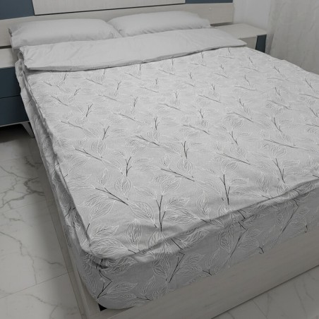 Saco Nórdico estampado Cuna de Bebe Hoja Nature Gris Con Cremallera y Fuelle Royal interior gris perla