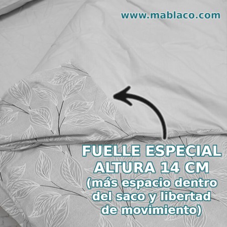 Detalle Diseño estampado Hoja Nature Gris Saco Nórdico Cuna Bebe Con Cremallera y Fuelle Royal