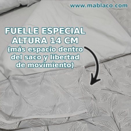 Reverso Fuelle especial alto 14 cm en Saco Nórdico Cuna Hoja Nature Gris, Más espacio y libertad de movimiento en el interior