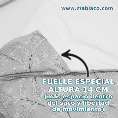 Fuelle especial alto 14 cm en Saco Nórdico Bebé Hoja Nature Gris, Más espacio y libertad de movimiento en el interior