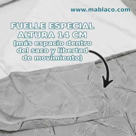 Reverso Fuelle alto 14 cm en Saco Nórdico Bebé Hoja Nature Gris, Más espacio y libertad de movimiento en el interior