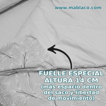 Fuelle especial alto 14 cm en Saco Nórdico Franela Hoja Nature Gris, Más espacio y libertad de movimiento