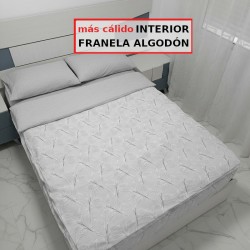 Saco Nórdico Franela Algodón Invierno Hoja Nature Gris Royal Con Cremallera y Fuelle