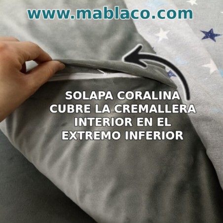 Detalles cremallera interior cubierta solapa de coralina del Saco Nórdico Invierno Cuna Bebé Hoja Nature gris