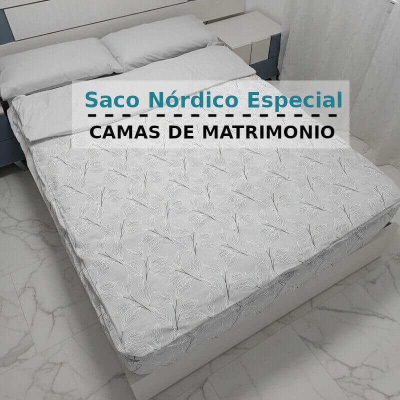 Saco Nórdico Hoja Nature Gris Cama de Matromonio Con Cremallera Y Fuelle Royal