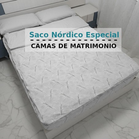 Saco Nórdico Hoja Nature Gris Cama de Matromonio Con Cremallera Y Fuelle Royal