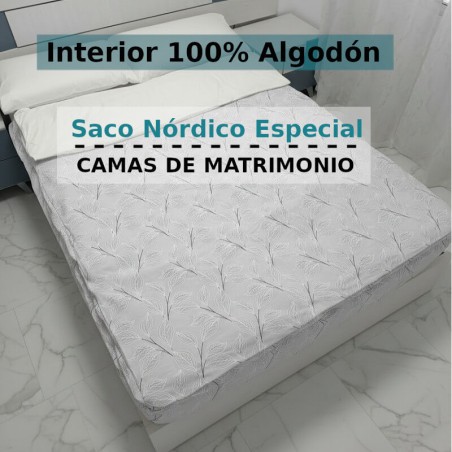 Saco Nórdico Hoja Nature Gris interior 100% Algodón 200 hilos Royal Cama de Matrimonio infantil con Cremallera y Fuelle