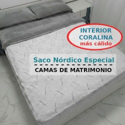 Saco Nórdico invierno Hoja Nature Gris interior coralina gris Cama de Matrimonio