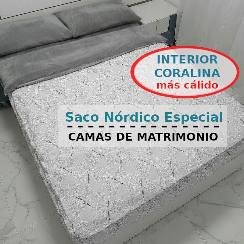 Saco Nórdico invierno Hoja Nature Gris interior coralina gris Cama de Matrimonio