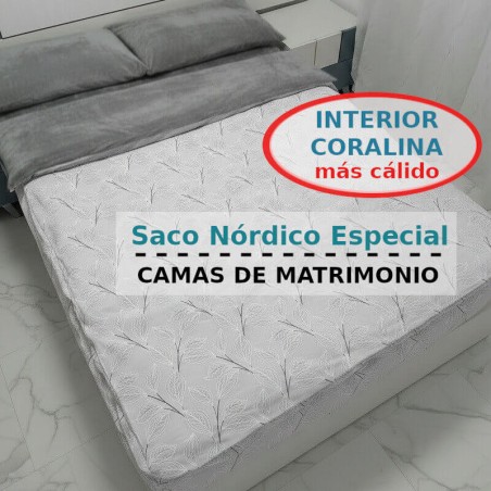 Saco Nórdico invierno Hoja Nature Gris interior coralina gris Cama de Matrimonio