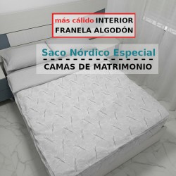 Saco Nórdico invierno Hoja Nature Gris interior franela algodón gris Cama de Matrimonio