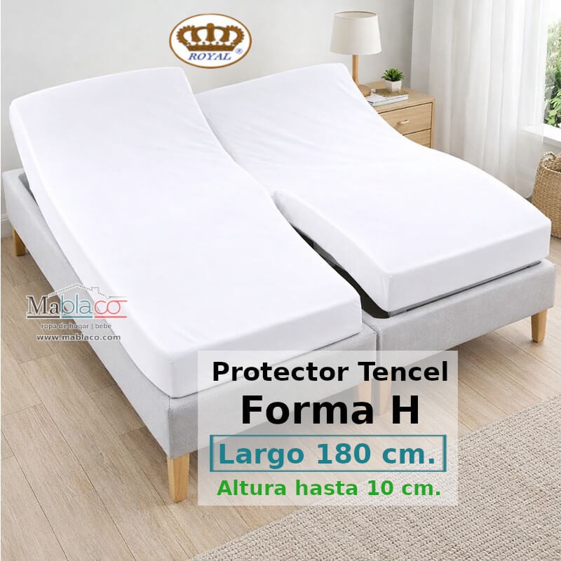 Protector Colchón Tencel Cama Articulada Gemelar Forma H Largo 180 y altura 10 cm Impermeable Transpirable Royal