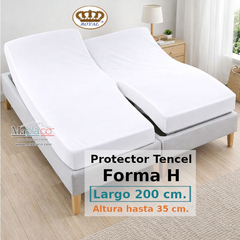 Protector Colchón Tencel Cama Articulada Gemelar Forma H Largo 200 y altura 35 cm Impermeable Transpirable