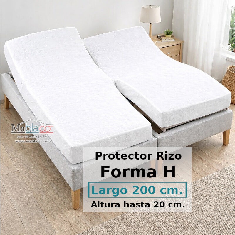 Protector Colchón Rizo Algodón Cama Articulada Gemelar Forma H Largo 200 y altura 20 cm Impermeable Transpirable Supreme Royal