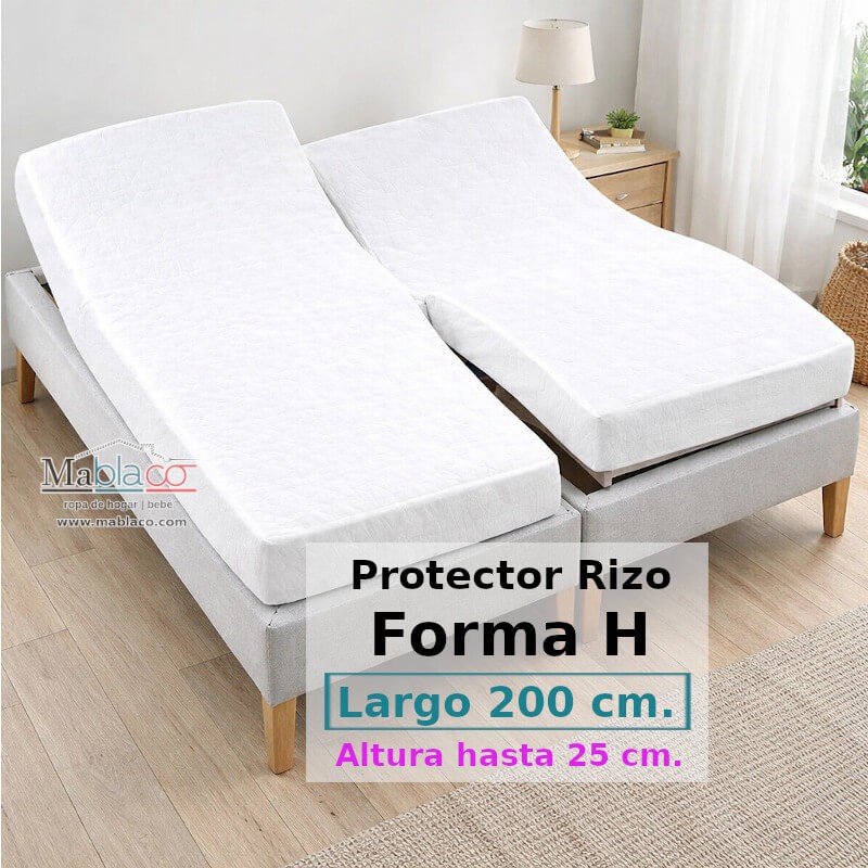 Protector Colchón Rizo Algodón Cama Articulada Gemelar Forma H Largo 200 y altura 25 cm Impermeable Transpirable Supreme Royal
