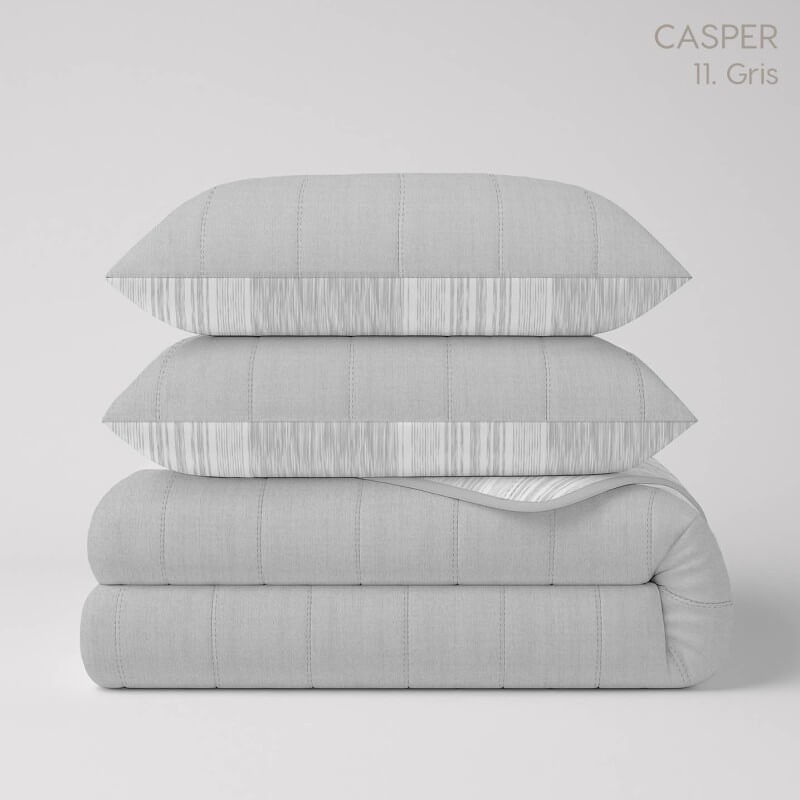 Colcha Bouti Prelavada y Reversible Casper Gris Anverso
