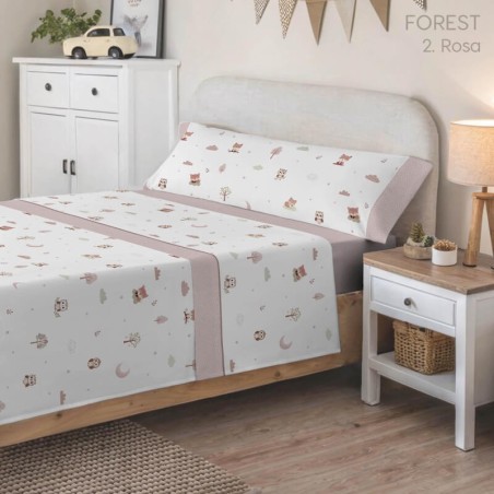Juego de Sábanas Forest Rosa Infantil Kabely Cama 90
